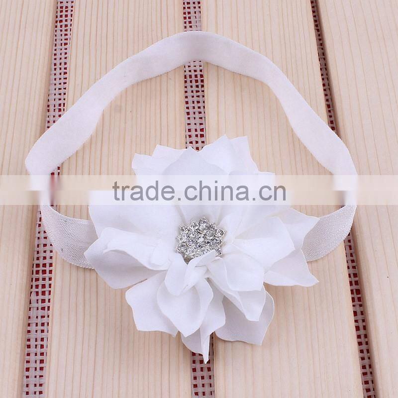 fabric flower headband with rhinestone in center for kids hair accessories