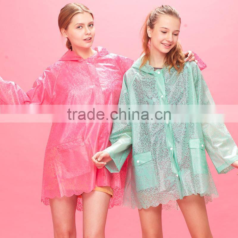 wholesale eva/tpu raincape women lace raincoats