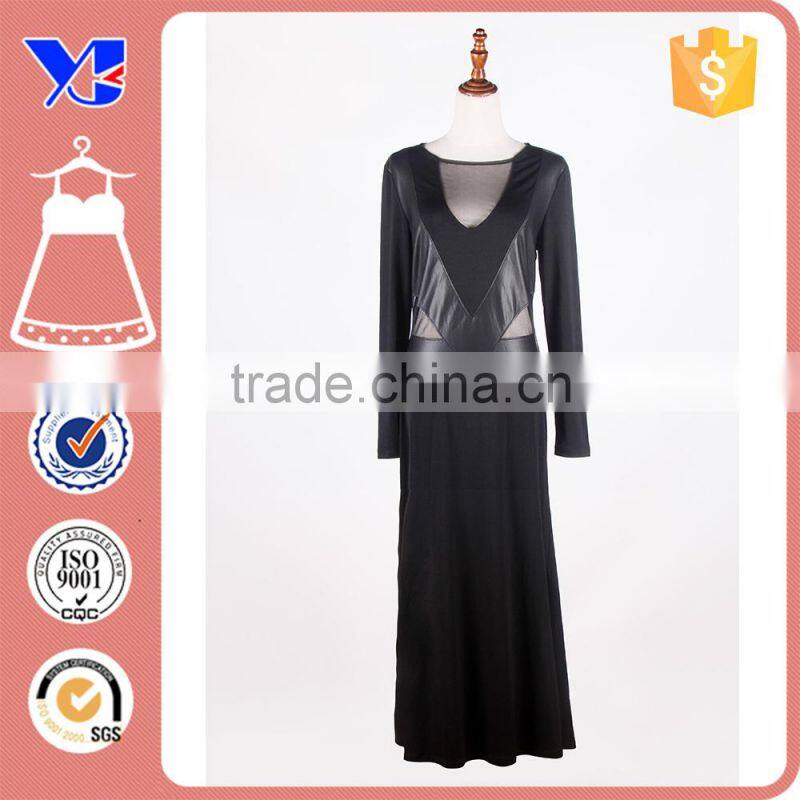 PU inserts mesh knitted smooth handle fit maxi original maxi patchwork dress