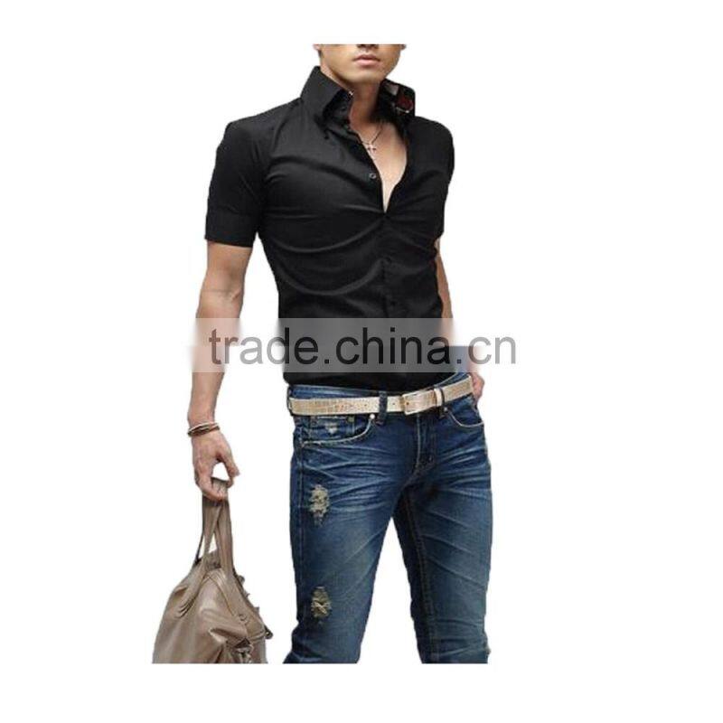 SZXX Tops Fashion Mens Slim Fit Shirt Long Sleeve Black Shirts