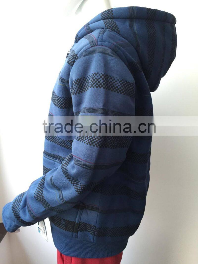 Manufacture Navy blue stripe style boy baseball jacket with hoody