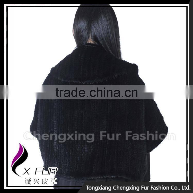 CX-B-M-28C 2016 Fashional Lady Knitted Winter Mink Fur Poncho and Shawl