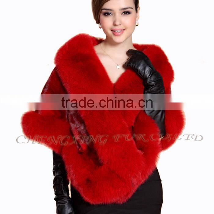 CX-B-M-05E Best Sell Wholesale Price Natural Fox Fur Trim Mink Fur Shawl
