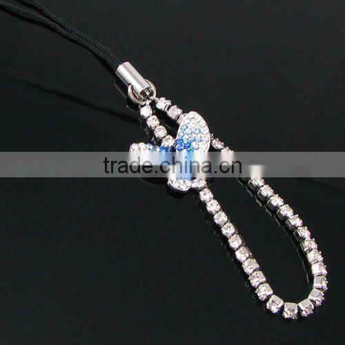 fashion crystal butterfly mobile charm, high class sparkly cell phone accessories, strass crystal mobile accessories
