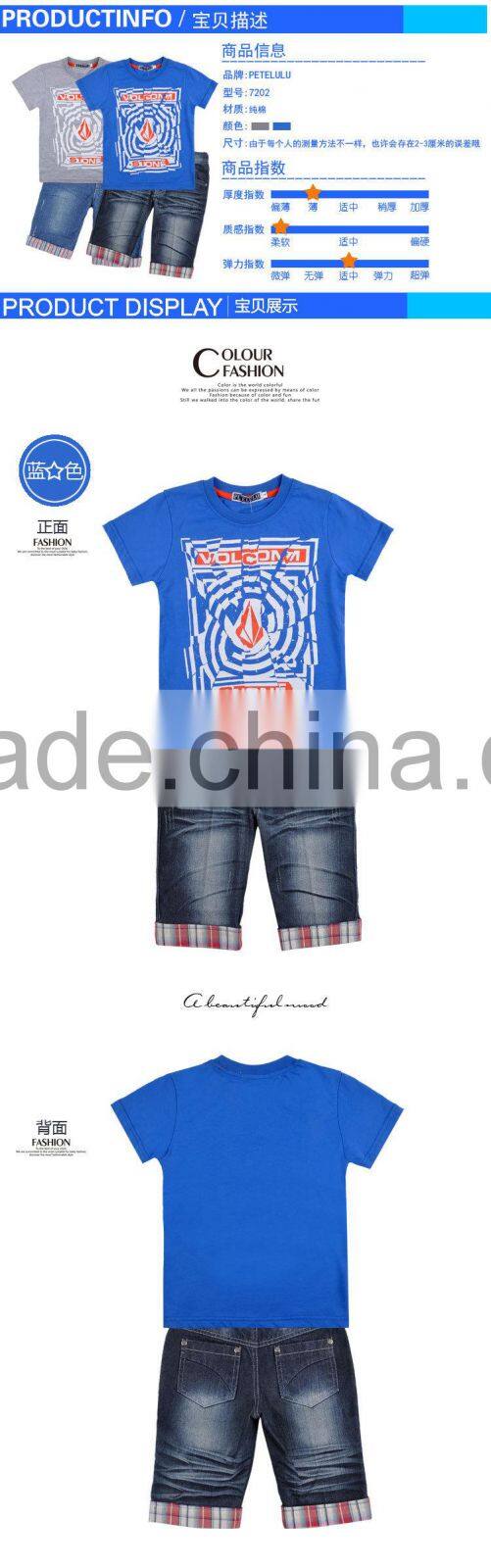 Hot sale children clothing set boy casual clothes suit(t-shirt+jean shorts)summer kid garment retail