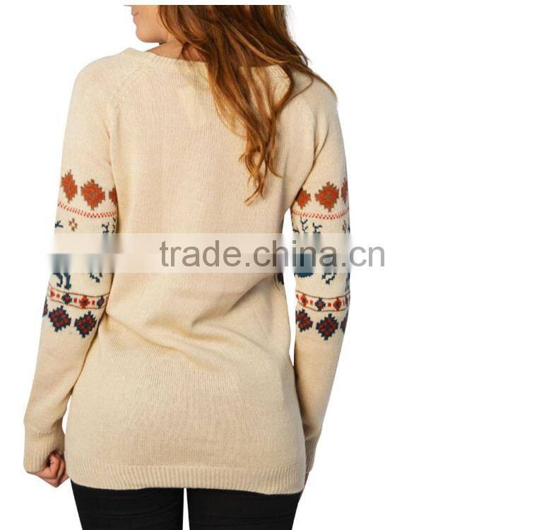 Women Light Kahki Sweater Striped Snowflake Pattern Led Light Sweater For Christmas