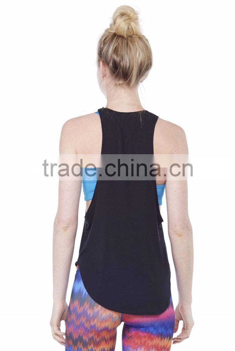 Women black plain racer back gym tank top loose fitting