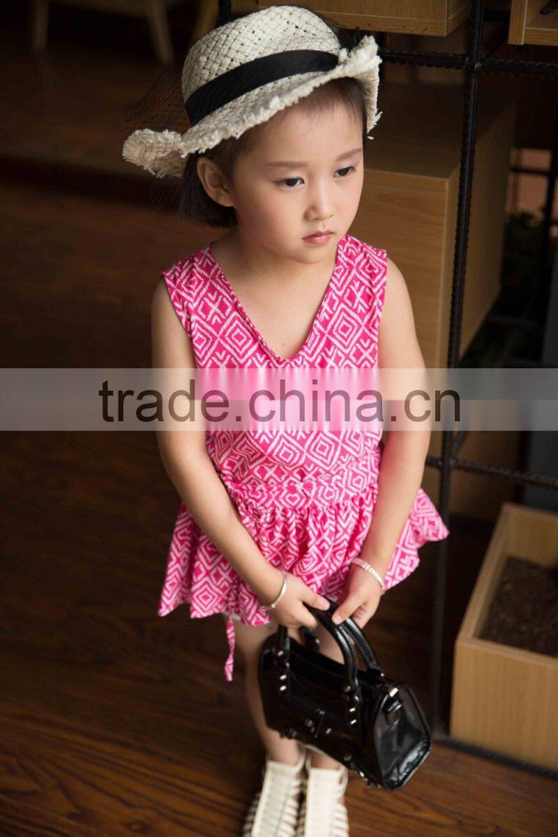 COOL KID ZONE 2016 summer children girl print V neck chiffon short sleeveless dresses design girl dress