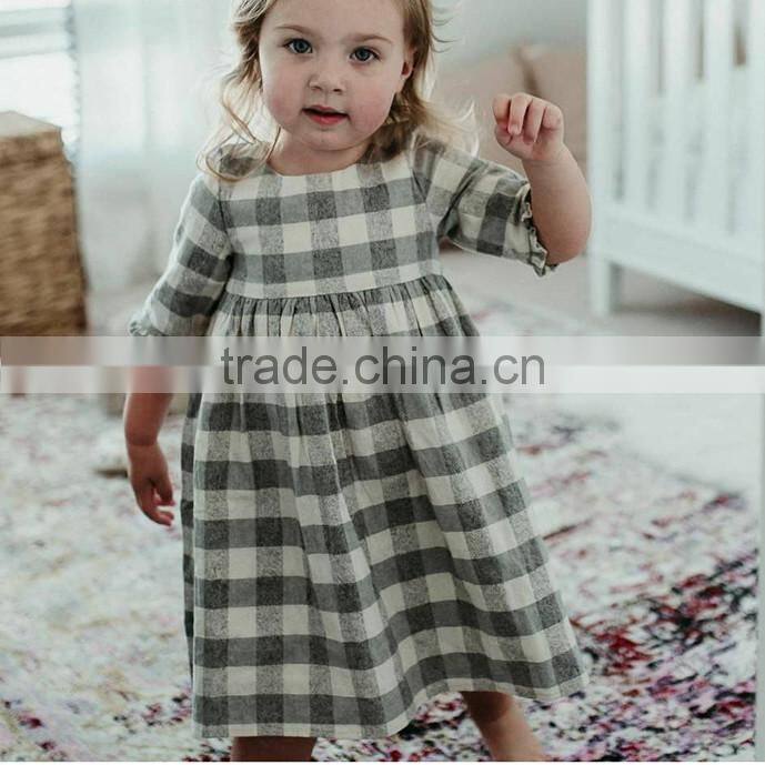 Grey/Cream Check Linen Dress Light Weight Linen Blend Summer Kids Party Dresses