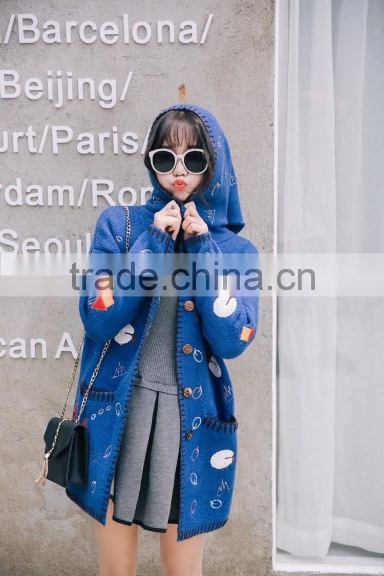 2017 ugly christmas sweater loose Plus Size Embroidery Big hat cardigan sweater