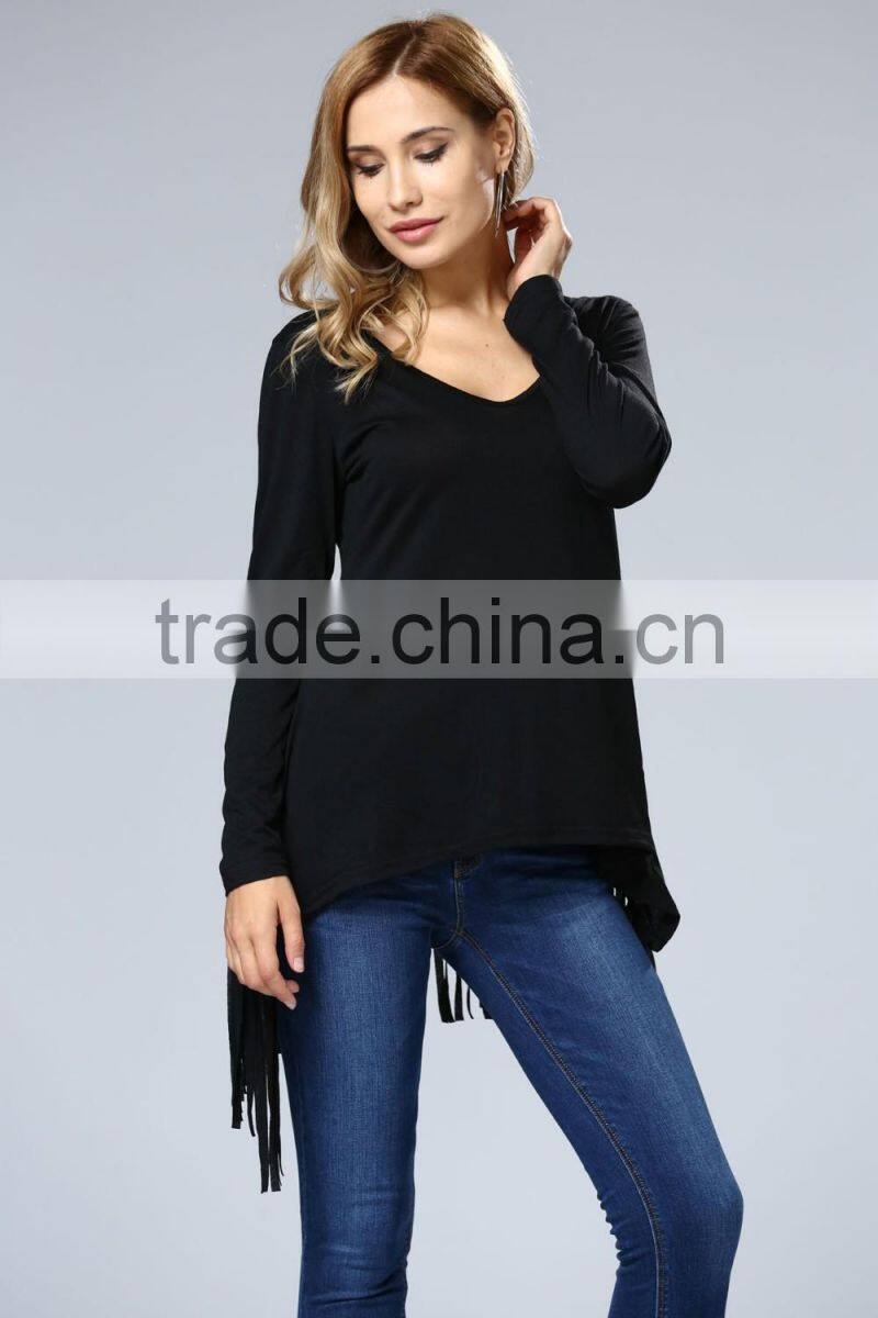 Fashion Blouse Back Lace Design Long Sleeve Korean Blouse For Wholesale 2017