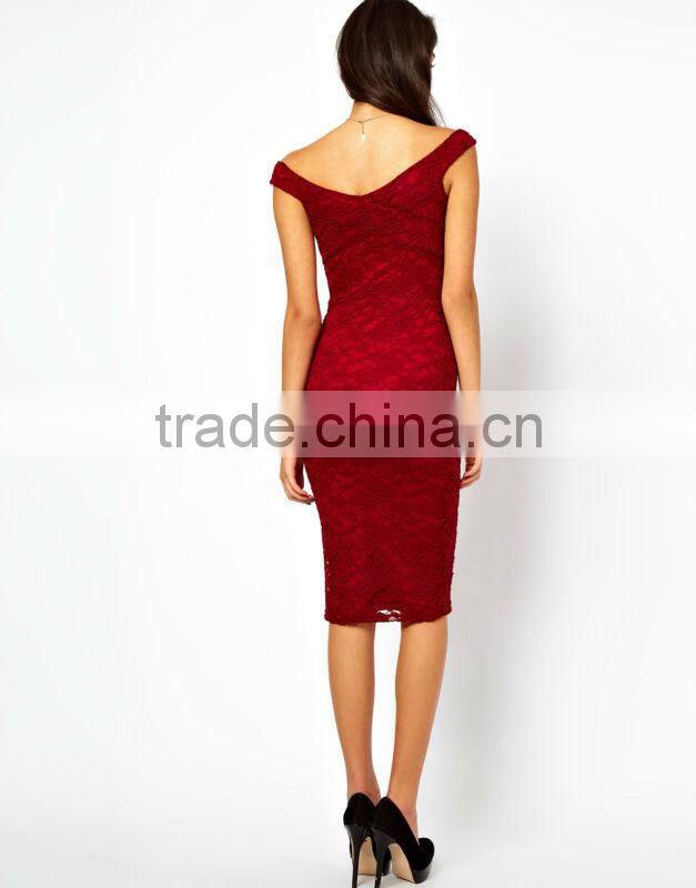 Midi Body-Conscious with Lace Off Shoulder