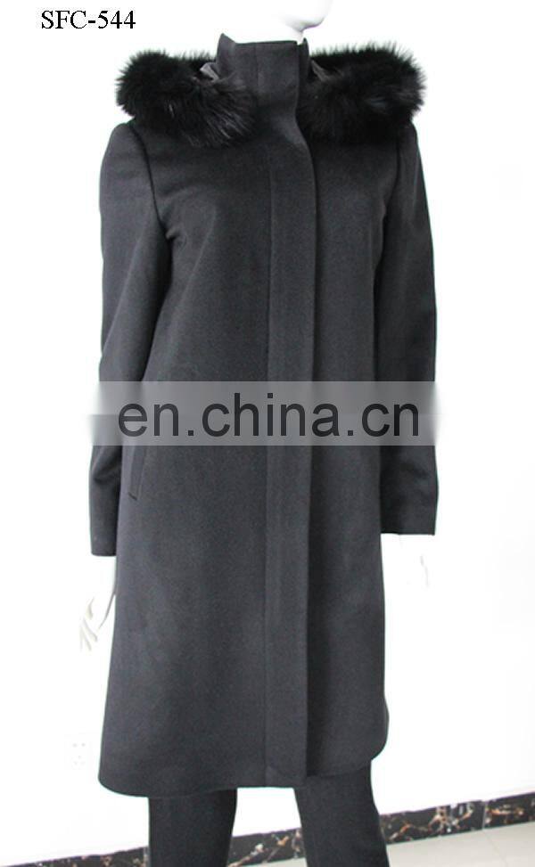 Ladies' Pure Cashmere Long Coat with Fox Fur