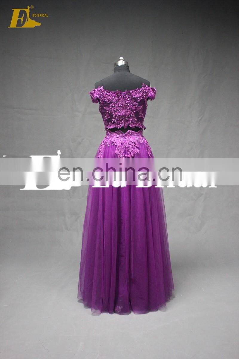 Customized Appliques Black Fat Women Floor Length Long Two Piece Prom Dress