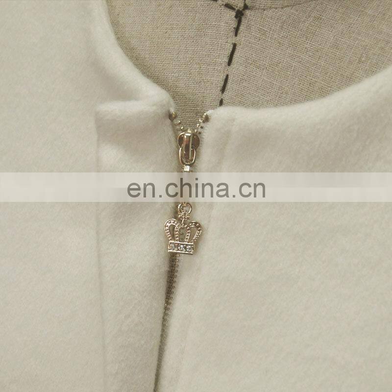 2014 Korean style white midi pattern woollen rabbit fur coat