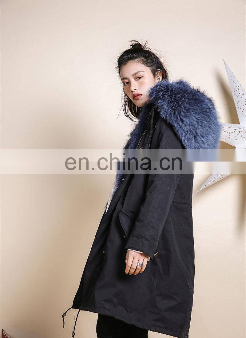 Long Style Warm Winter Real Fox Fur Parka Lined Fur Jacket With Fur Inside