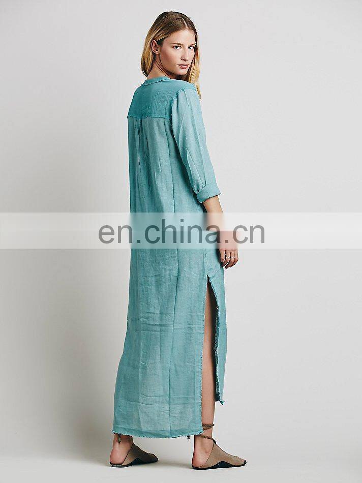 High quality Muslim woman wear, high low cotton long sleeve dress design