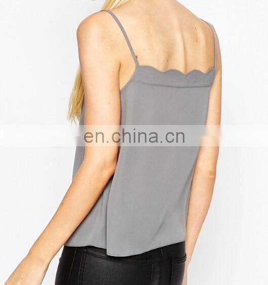 Designer style Scallop neckline grey tank top for lady