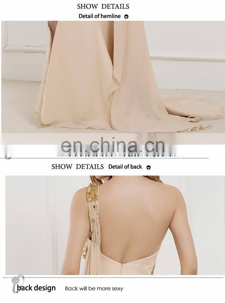 C5046 One shoulder beaded Side slit chiffon Sexy pakistani bridal dress