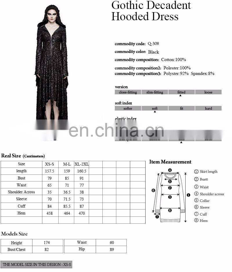 Gothic Punk Rave black longsleeve high low hooded dress Q-308