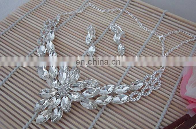 Luxurious Leaf crystal bridal wedding necklace+earrings+tiara jewelry sets jewelry wholesale china