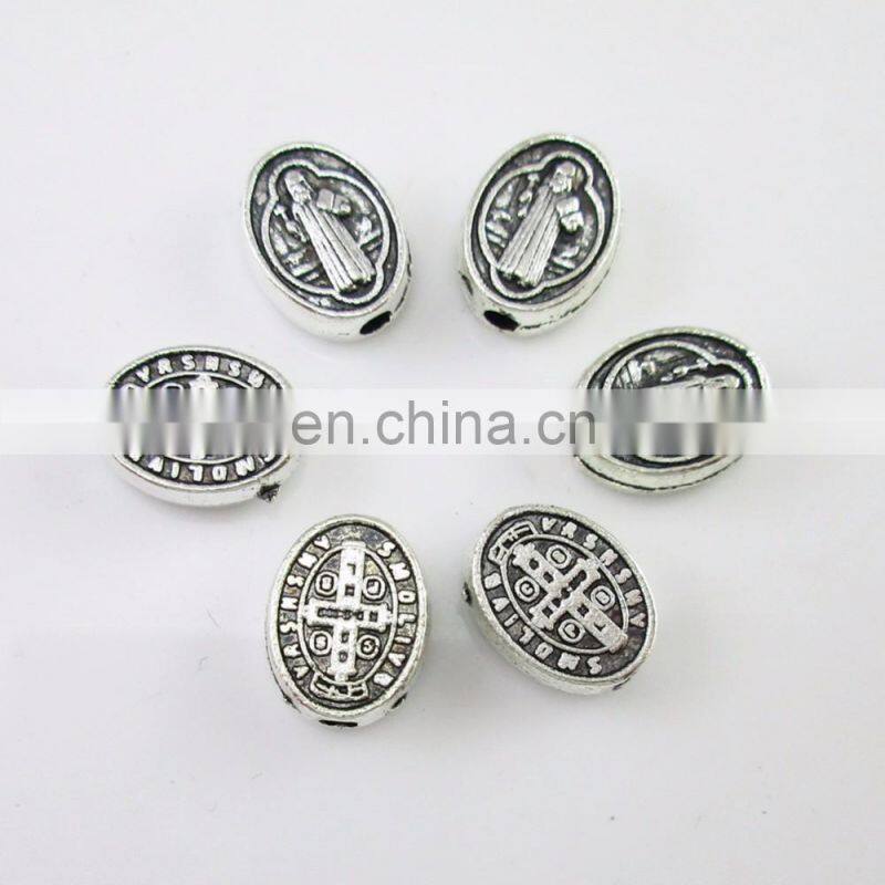 Oval Silver Finish Saint Benedict Metal Medal Catholic Rosary Beads