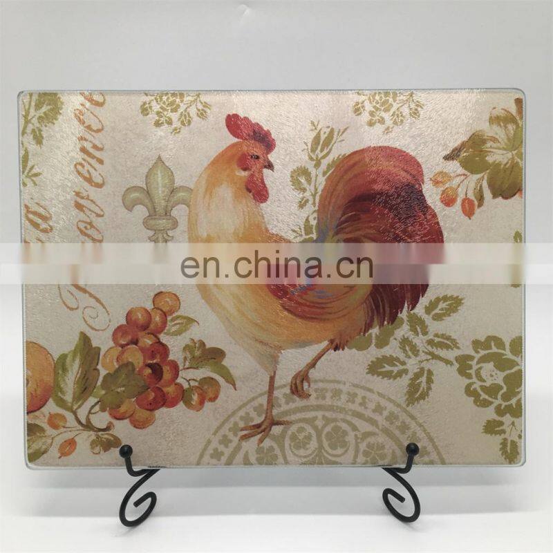 NEW PRODUCT  Rectangle glass chopping board for cutting food with a rooster picture