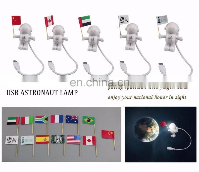 Novelty Gift Astronaut Hold Flag Spaceman Usb Flex Reading Light