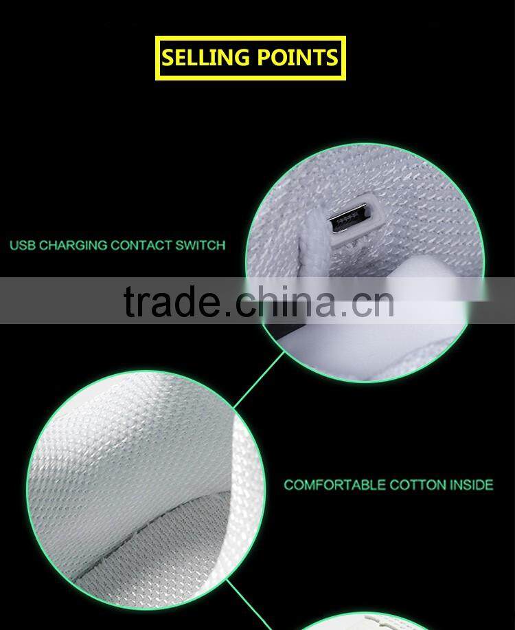 2016 New Wave pure black/white sport casual shoes with 7 colors LED luminous lights and USB charger cable