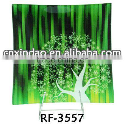 Elegant Floral Print Sqaure Clear Hot Bending Promotion Modern Glass Pizza Plate