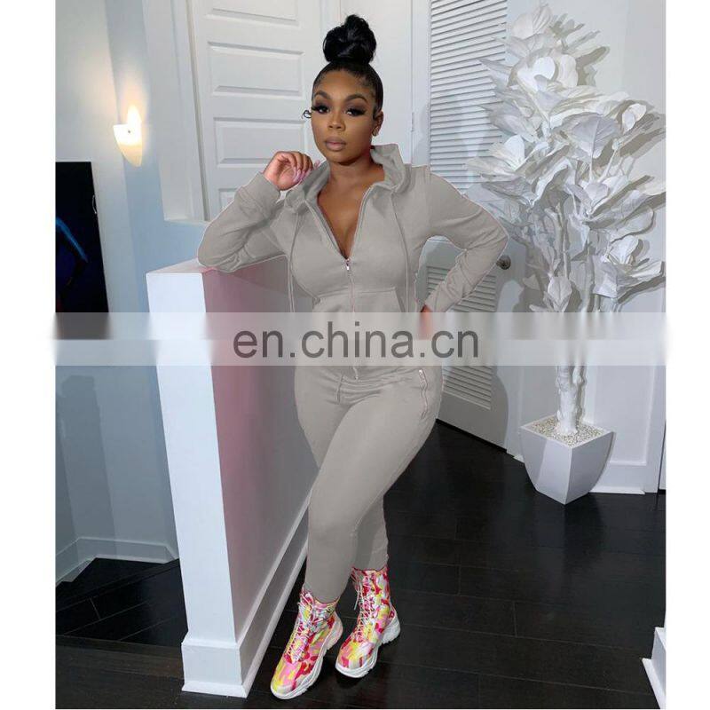 Manufacturer wholesale spring new fashion sports and leisure suit zipper pocket two-piece custom LOGO