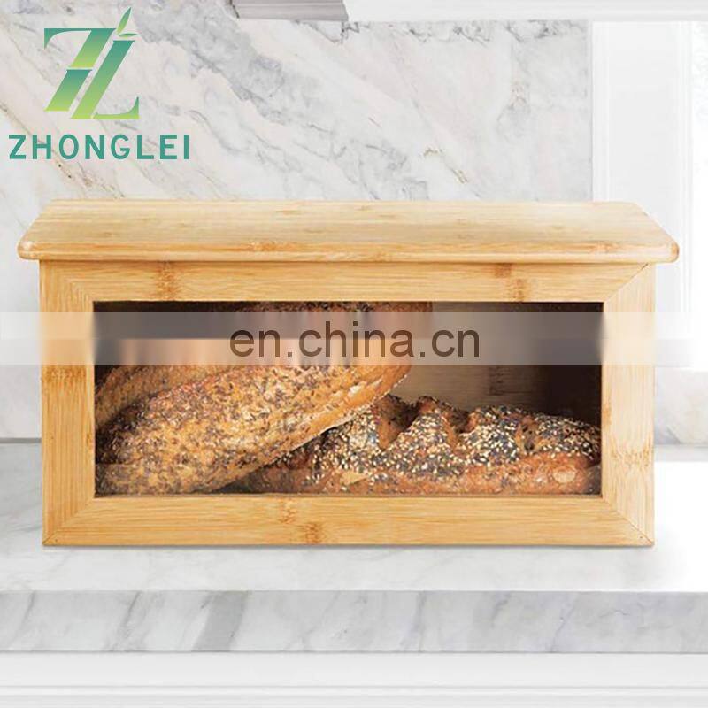 100% Bamboo Bread Box Bin with Lid Front Window for Kitchen Countertop