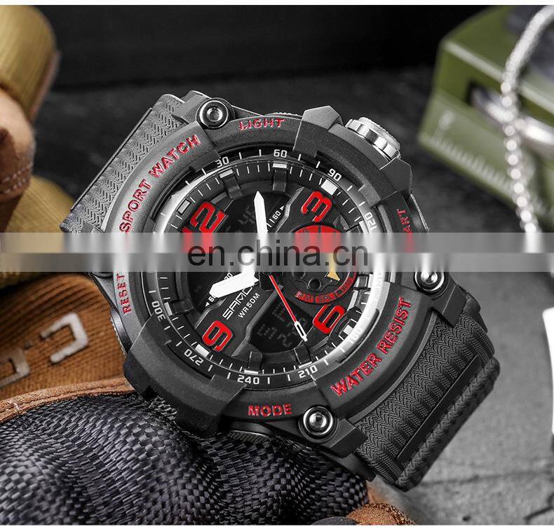 Sanda 3036 Military Dual Display Men Wrist Watches LED Alarm Water Resist Resin Sports Led Digital Military Watch