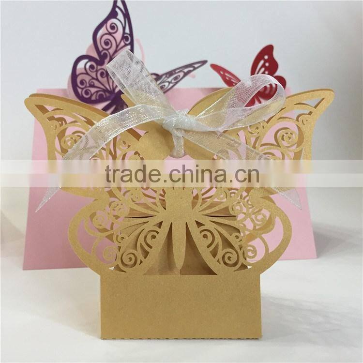 Wholesale Korean Laser Cut Butterfly Candy Box Wedding Invitation With Ribbon