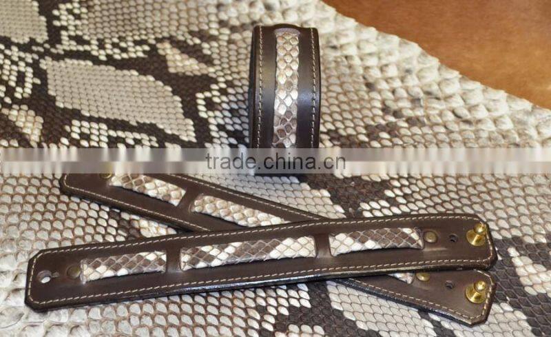 Luxury Cool White Real Python Skin Leather Mix Genuine Leather Cuff Bracelet for man and women
