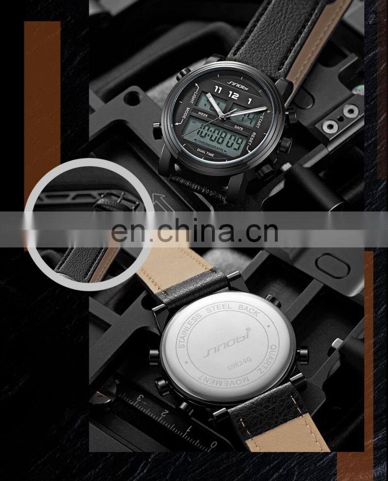 SINOBI Fashion Digital Watch Man Chronograph Calendar Watches Custom Logo OEM Wristwatch S9824G Watch Digital Analog Mens