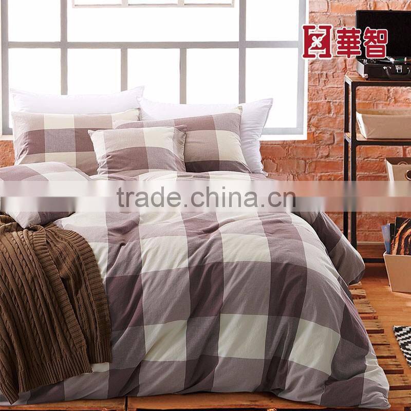Plaid home/Hotel use bed Linen, 100% Linen cotton bedding sets with pillow shams