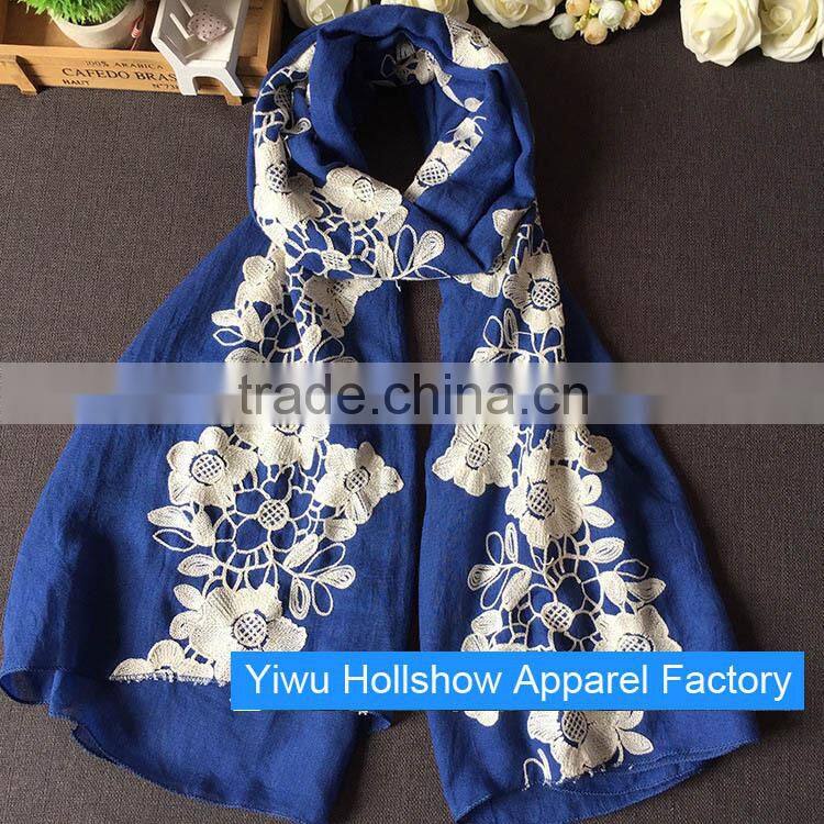 Newest Winter Autumn Flower Embroidery Cotton Korean Fashion Ladies Scarf