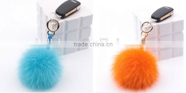 Multi Colors Women Girls Keychain Bag Phone Carkey Ornaments Fox Fur Pom Pom Keyring
