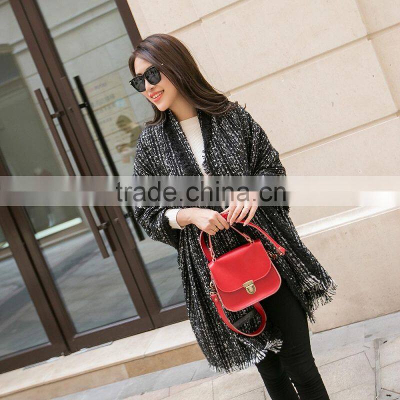 Latest Style Tassel Woven Two-Tone Loop Yarn Lady Winter Wraps And Shawls