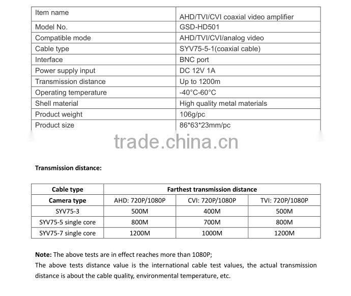 1 channel video amplifier device for 800m transmission distance