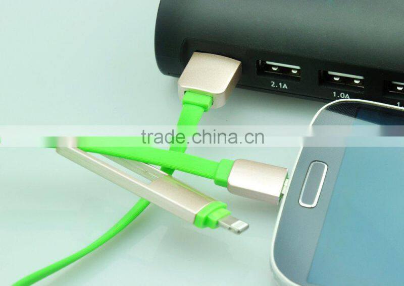 flat 2 in 1 micro USB cable /USB charger cable with stripe