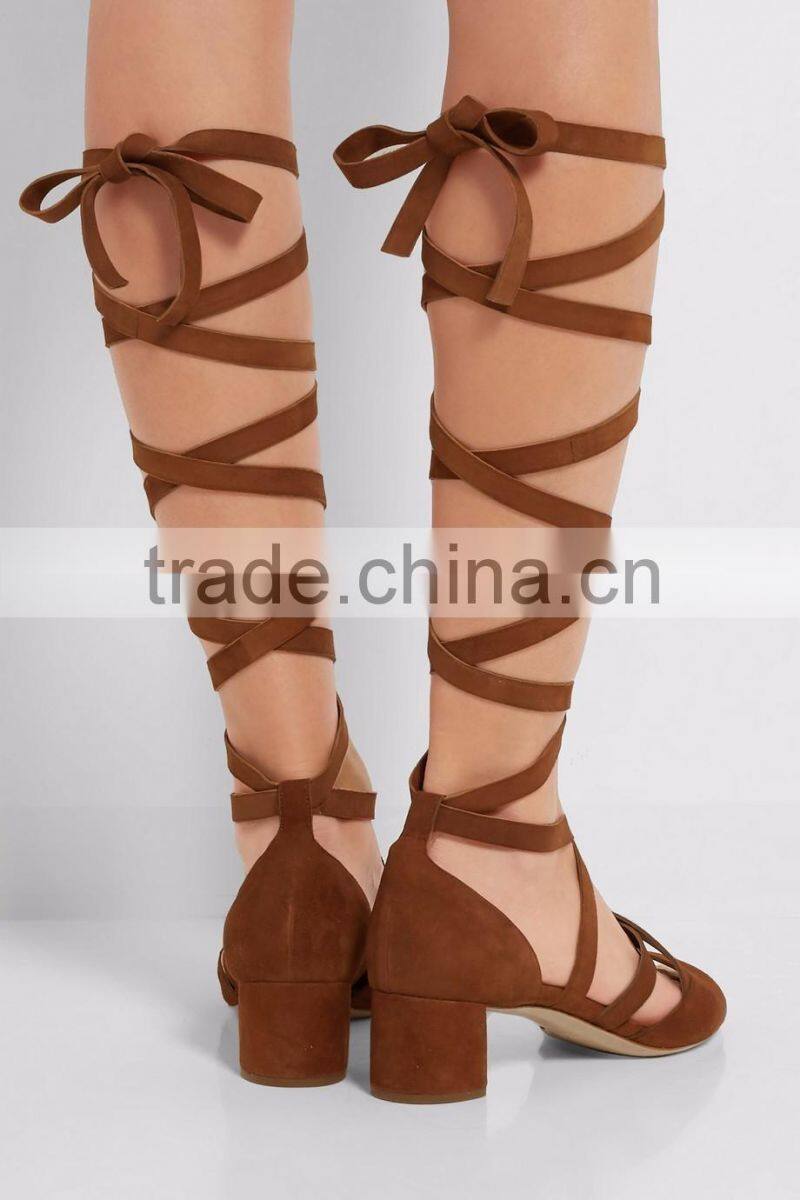 The New Summer 2016 High Thigh Lace Up Brown Color Fake Suede Bohemian Women Sandals