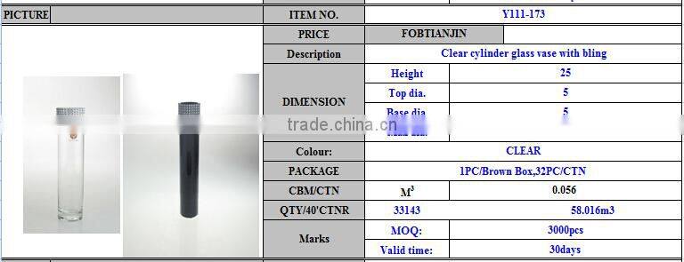 Colored Tall bling cylinder glass vase for home decoration