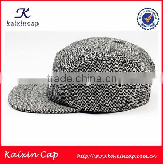 custom-made herringbone 5 panels cap with woven label patch logo