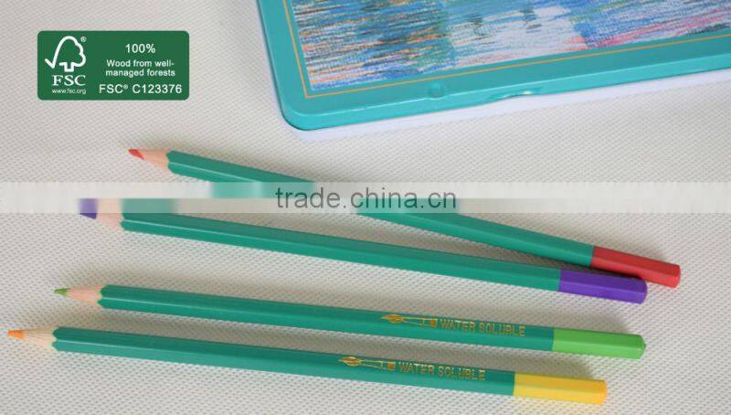 36pcs Watercolor Pencil in Tin Case; 36colors Aquarelle Colored Pencils in Tin Case