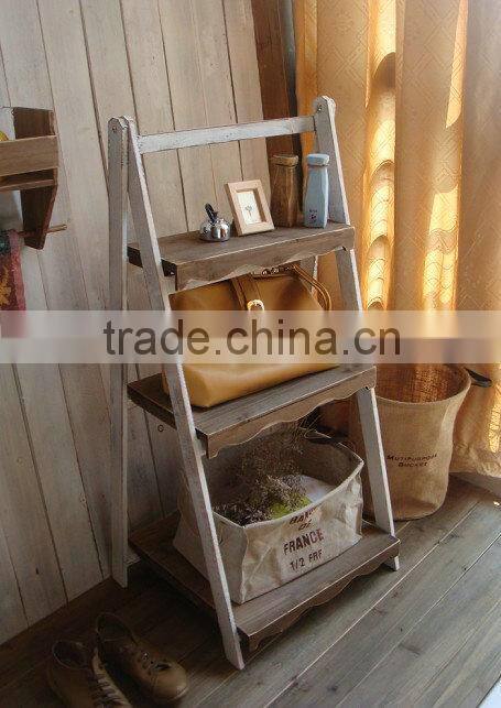 2016 hot selling shabby chic wooden 3 layers flower ladder shelf