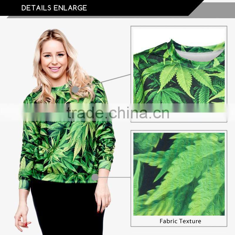 hot women handmade green weed high quality 3d print fullprint crewneck sweatshirt spring autumn unisex custom oversized pullover