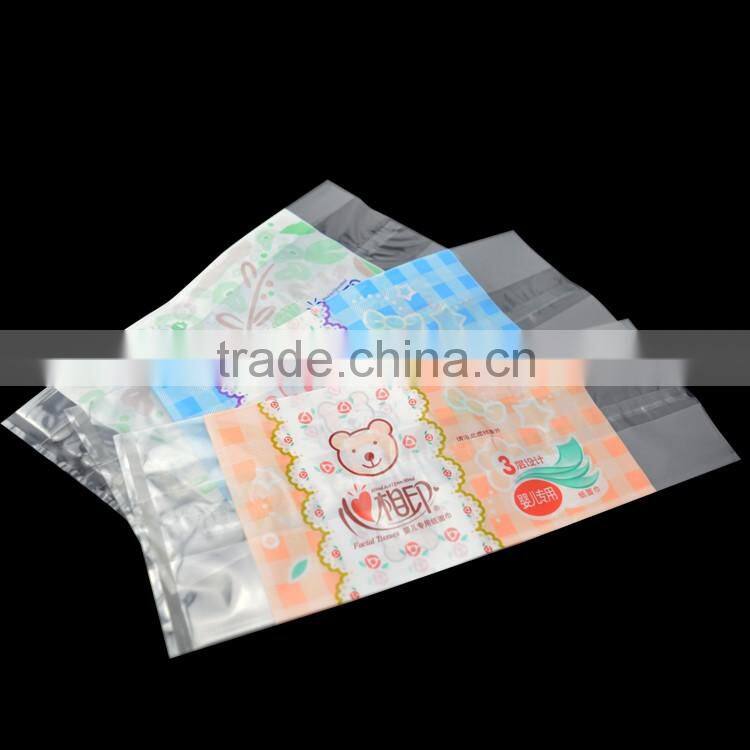 custom size disposable back self adhesive seal opp shrink bag for tissue packing