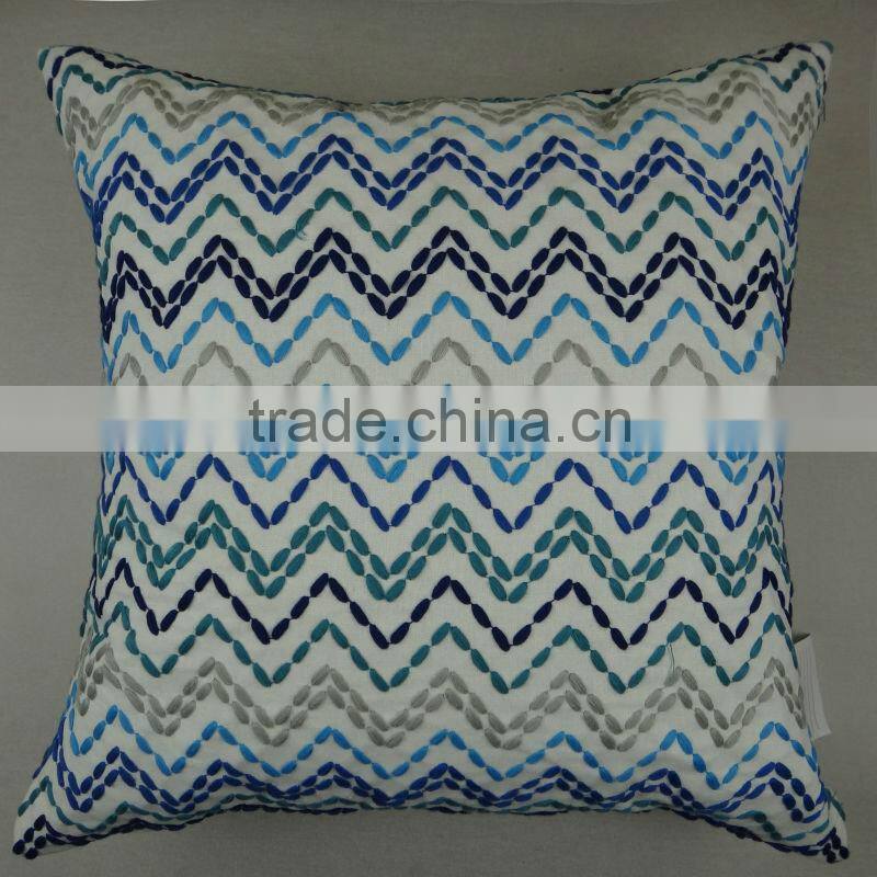 Multi color zig-zag embroidered decorative pillow